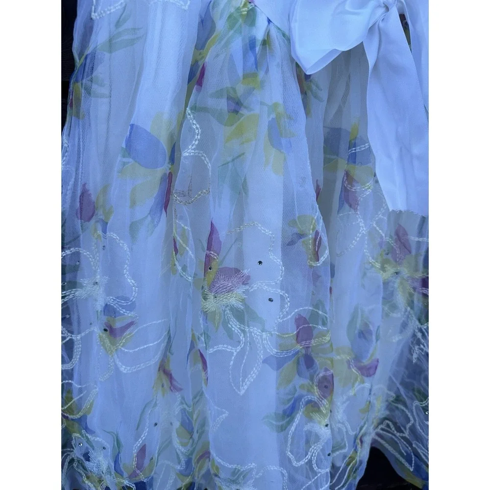 Vtg David Charles Floral Girls Dress‎ W/Rhinestones Size 9-10